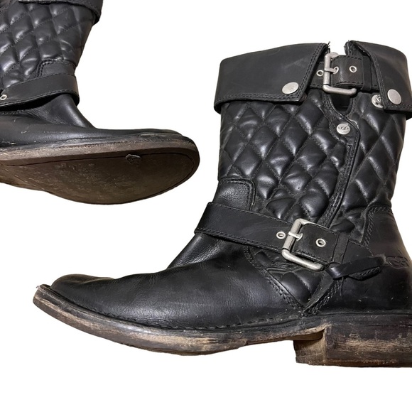Ugg Australia Womens Black Conor Moto Boots size 6.5 Leather Side Zip 1001832 - Picture 4 of 11
